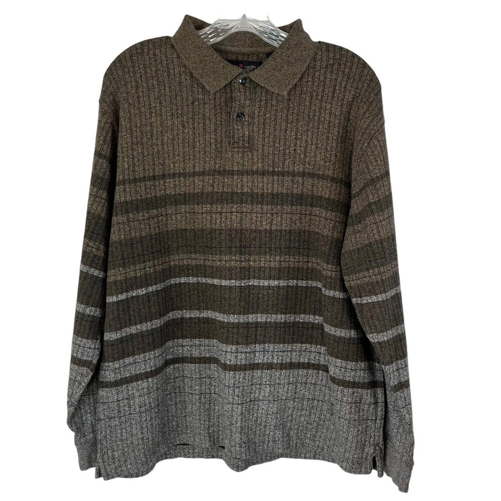 Pierre Cardin Mens Vintage Sweater Shirt Brown Ribbed Collar Size Large